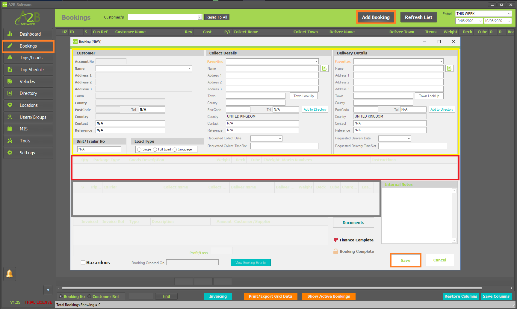 A2B TMS - Add New Booking- Complex layout